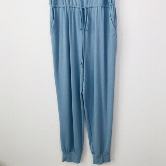 New! Gilli Ribbed Knit Button Front Henley Drawstring Jersey Jumpsuit - Picture 8 of 15